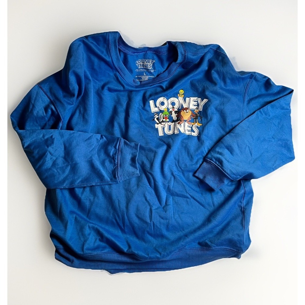 Looney Tunes Vintage Crewneck Blue Sweatshirt Size Large Bugs Daffy Marvin Taz